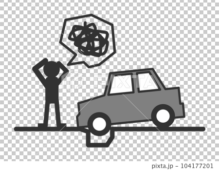 マイカーが脱輪して動かなくなるトラブルに困る人のイラスト マイカーが脱輪して動かなくなるトラブルに困る人のイラスト 104177201