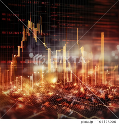 Business candlestick chart of investment trading in the stock market on a blue background. Bullish point, chart trend Business candlestick chart of investment trading in the stock market on a blue background. Bullish point, chart trend 104178006