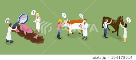3D Isometric Flat Vector Conceptual Illustration of Farm Veterinary Doctor 104178614