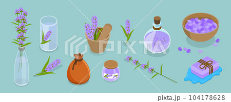 3D Isometric Flat Vector Set of Lavanders Products 3D Isometric Flat Vector Set of Lavanders Products 104178628