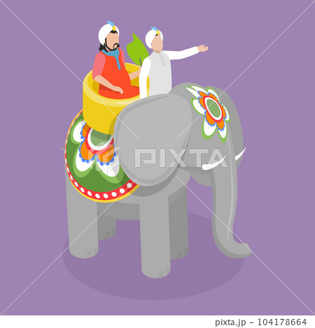 3D Isometric Flat Vector Conceptual Illustration of Indian Elephant with Maharaja 104178664