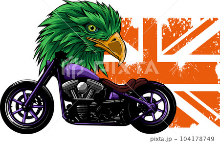vector illustration of British flag motorcycle with eagle head 104178749