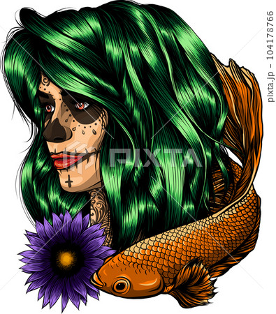vector illustration of Betta Splendens with woman head vector illustration of Betta Splendens with woman head 104178766