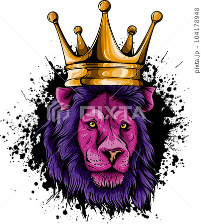 vector illustration of lion with crown on white - Stock Illustration  [104178948] - PIXTA