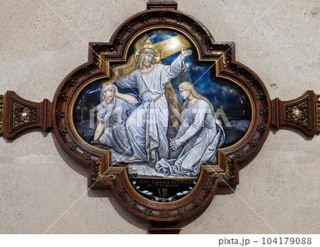 8th Stations of the Cross, Jesus meets the daughters of Jerusalem, St Francis Xavier's Church in Paris, France 8th Stations of the Cross, Jesus meets the daughters of Jerusalem, St Francis Xavier's Church in Paris, France 104179088
