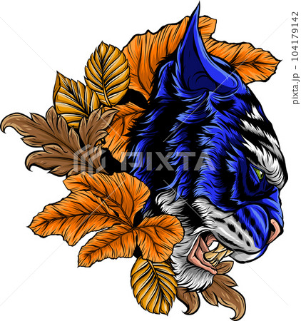 vector illustration of tiger head with leaves vector illustration of tiger head with leaves 104179142