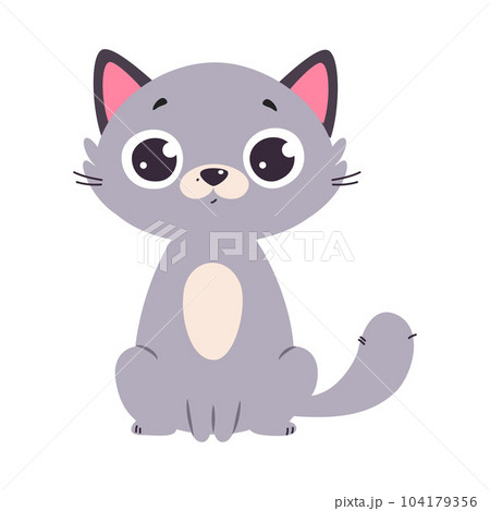 Funny Grey Cat with Cute Snout as Domestic Pet Sitting Vector Illustration 104179356