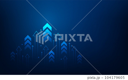 business arrow up growth line circuit technology on dark blue background. business investment to success. financial data graph strategy.market chart profit money. vector illustration hi-tech. 104179605