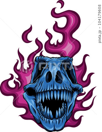 Vector illustration of Tyrannosaurus rex skull with flames on isolated background . 104179608