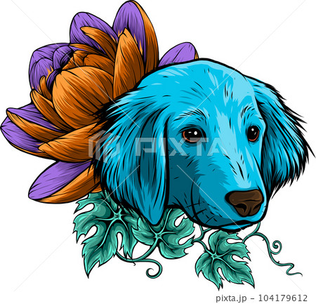 vector illustration of Golden Retriever head with floral 104179612
