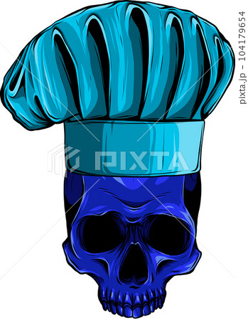vector illustration of skull in chef hat 104179654