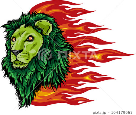 Head lion with flames isolated on white background. Head lion with flames isolated on white background. 104179665