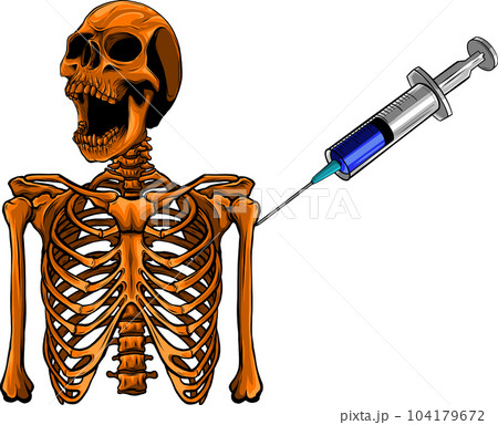 vector illustration of skeleton with injection vaccine vector illustration of skeleton with injection vaccine 104179672