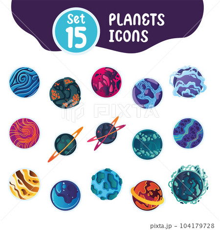 Set of different colored sci fi planet icons Vector Set of different colored sci fi planet icons Vector 104179728