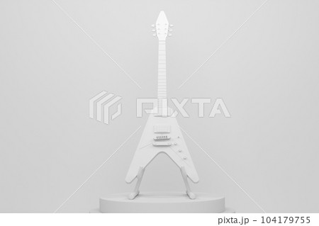 Electric acoustic guitar on cylinder podium with step on monochrome Electric acoustic guitar on cylinder podium with step on monochrome 104179755