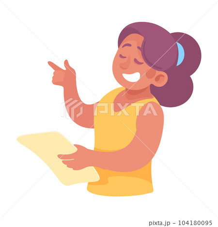 Lucky Woman with Paper Having Bright Idea and Finding Smart Solution Cheering Vector Illustration 104180095