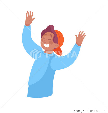 Lucky Man with Raised Hand Having Bright Idea and Finding Smart Solution Cheering Vector Illustration 104180096