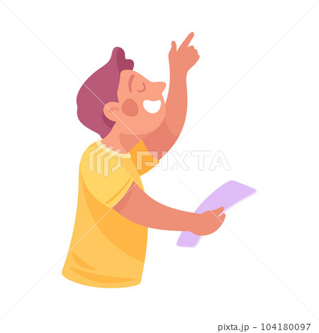 Lucky Man with Paper Having Bright Idea and Finding Smart Solution Cheering Vector Illustration 104180097