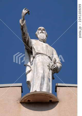 Saint Paul the Apostle statue on St Paul's Cathedral in Tirana, Albania 104180699