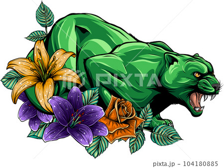 vector illustration of Panther with flowers on white background vector illustration of Panther with flowers on white background 104180885