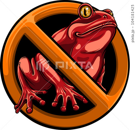 Stop Frog. Forbidden red road sign. Ban Toad. No Vector illustration. Stop Frog. Forbidden red road sign. Ban Toad. No Vector illustration. 104181425