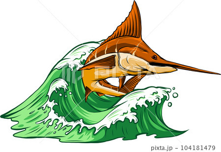 vector illustration of marlin with sea wave 104181479