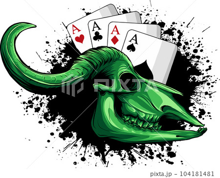 vector illustration of cow skull vwith poker aces 104181481