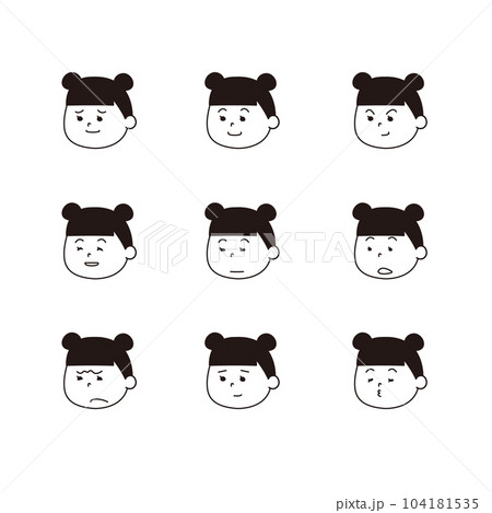 黒髪二つ結びの女の子　顔バリエーション1c　a 104181535