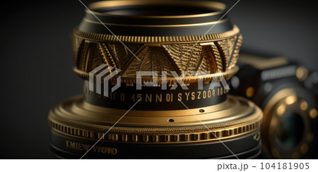 Detailed close up antique surreal old luxury gold camera. Generative AI Detailed close up antique surreal old luxury gold camera. Generative AI 104181905