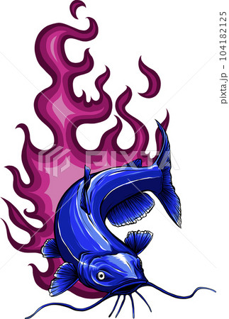 vector illustration of Catfish with flames on white background 104182125