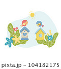 couples of birds sitting on birdhouse. Nice elements for scrapbook, greeting cards, invitations 104182175