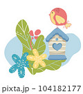 couples of birds sitting on birdhouse. Nice elements for scrapbook, greeting cards, invitations 104182177
