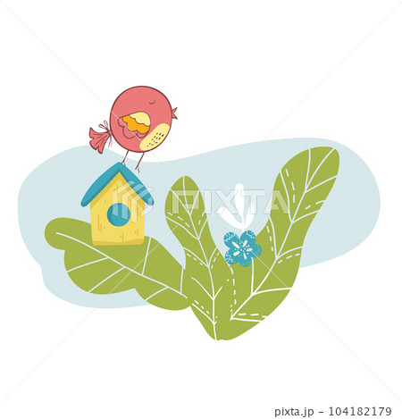 couples of birds sitting on birdhouse. Nice elements for scrapbook, greeting cards, invitations, Valentine's cards. vector 104182179