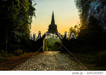 Landscape of beautiful sunrise at Khao Na Nai Luang Dharma Park in Surat Thani, Thailand Landscape of beautiful sunrise at Khao Na Nai Luang Dharma Park in Surat Thani, Thailand 104183007