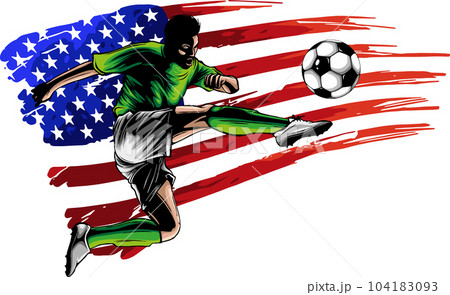 vector illustration of soccer player with american flag vector illustration of soccer player with american flag 104183093