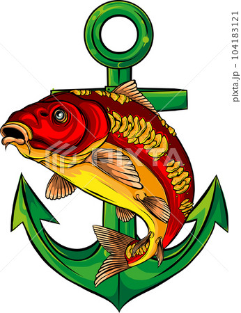 vector illustration of carp fish with anchor 104183121