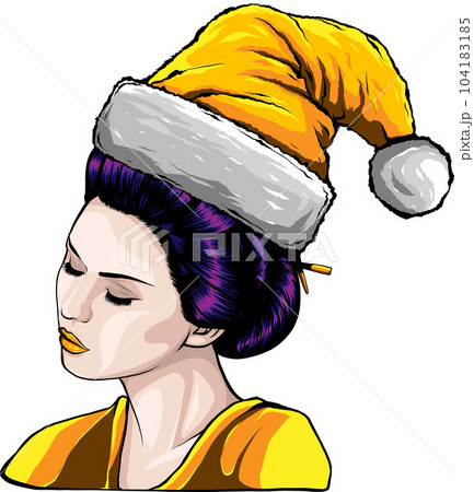 vector geisha japanese wearing santa hat celebrate christmas 104183185