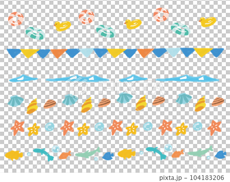 Summer image colorful hand drawn watercolor style line illustration set 104183206