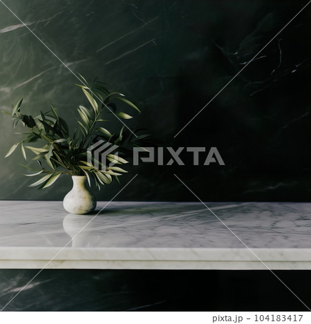 Empty table background with green leaves, botanical product placement background Empty table background with green leaves, botanical product placement background 104183417