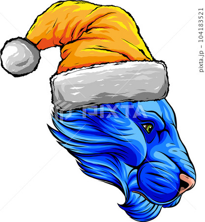 Christmas holidays lion with a cap. Vector illustration. 104183521