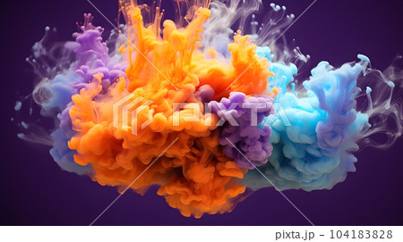 Color powder exploding. Paint water splash. Color mist 104183828