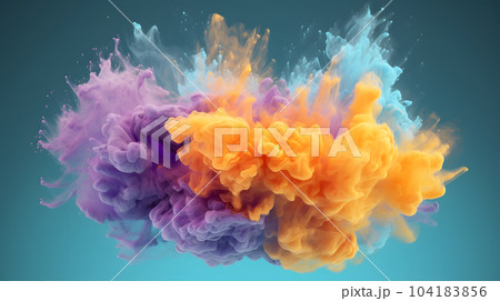 Color powder exploding. Paint water splash. Color mist 104183856