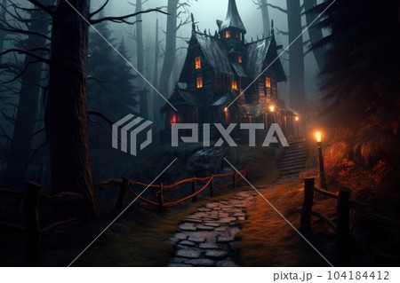 Rocky pathway leads to Halloween Horror house...のイラスト素材 [104184412] - PIXTA