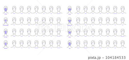 Set of types of glasses for Women - square, oblong, rectangular, round, diamond, inverted triangle, heart, oval eight 104184533