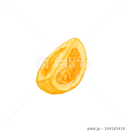 1/4にカットしたオレンジ色のプチトマト　夏野菜の手描き水彩イラスト素材 104185419