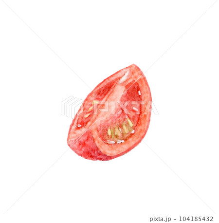 1/4にカットした赤色のプチトマト 夏野菜の手描き水彩イラスト素材 1/4にカットした赤色のプチトマト 夏野菜の手描き水彩イラスト素材 104185432