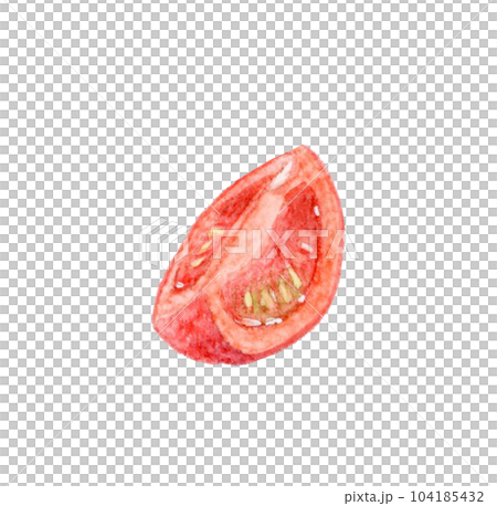 1/4にカットした赤色のプチトマト 夏野菜の手描き水彩イラスト素材 1/4にカットした赤色のプチトマト 夏野菜の手描き水彩イラスト素材 104185432