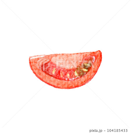1/4にカットした赤色のプチトマト 夏野菜の手描き水彩イラスト素材 1/4にカットした赤色のプチトマト 夏野菜の手描き水彩イラスト素材 104185433