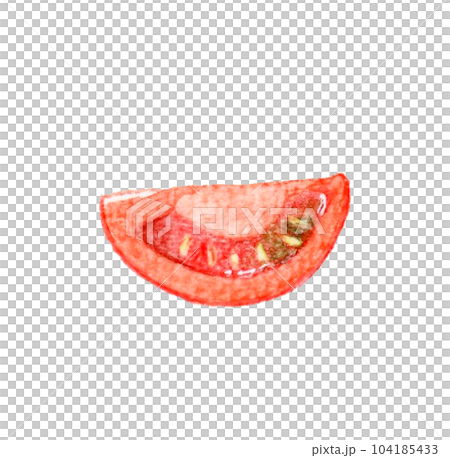 1/4にカットした赤色のプチトマト 夏野菜の手描き水彩イラスト素材 1/4にカットした赤色のプチトマト 夏野菜の手描き水彩イラスト素材 104185433