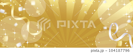 紙吹雪やテープが舞う金色の背景	 104187796